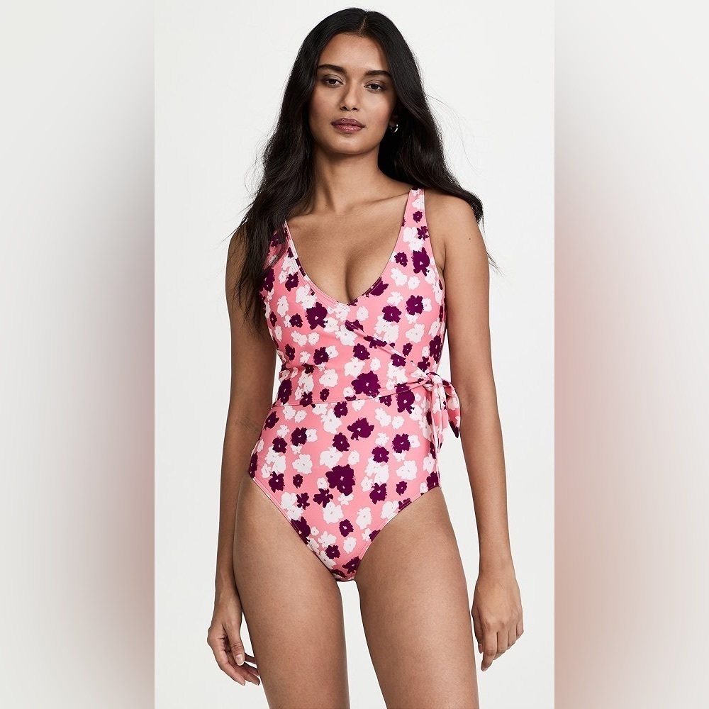 Tanya Taylor Womens S Kelly Wrap One-Piece Swimsuit Shadow Blossom Salmon Rose